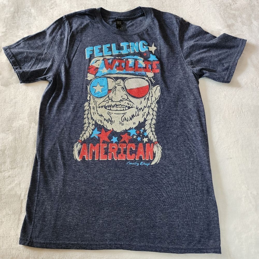 Country Deep Willie Nelson American Gray Tshirt With Graphics Size Small